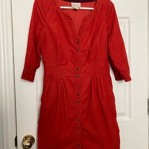 Maeve orange red corduroy shirt dress